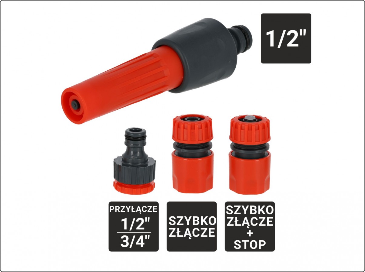 Dysza prosta regulowana RED LINE - zestaw 1/2" Dysza prosta regulowana RED LINE - zestaw 1/2"